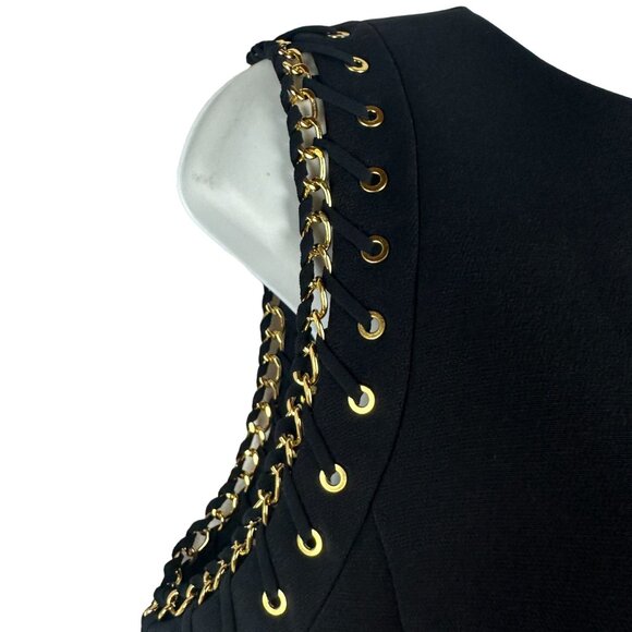 Michael Kors Womens Sleeveless Dress With Gold Chain Detail Size 10 New Navy - Picture 4 of 11